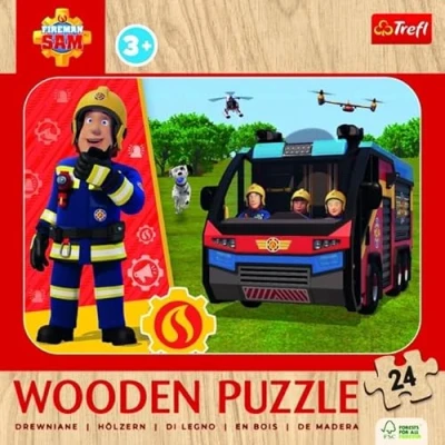 Image of Trefl Wooden Puzzle: Fireman Sam, Amazing Firefighter 24 Elements, Puzzle, Rounded Edge, Decorative Pattern on the Reverse, for Children from 3 years old