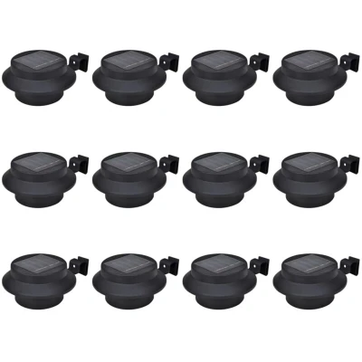 Image of vidaXL Outdoor Solar Fence Lamps 12 pcs LED Black