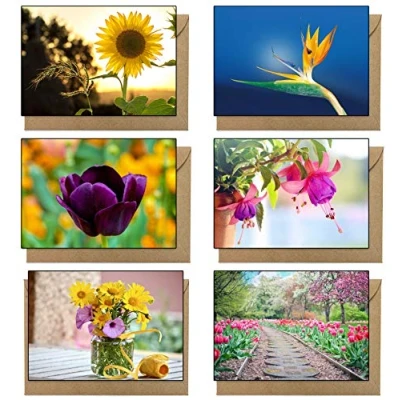 Image of 48 Eco Friendly Blank Flower Greeting Cards Made from Recycled Card White