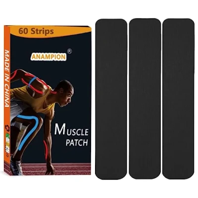 Image of ANAMPION Kinesiology Tape Pro (60 Precut Strips) Waterproof Sports for Athletes, Physio Elastic Pain Relief Adhesive Muscles Shin Splints Ankle Knee &amp; Shoulder (Black)