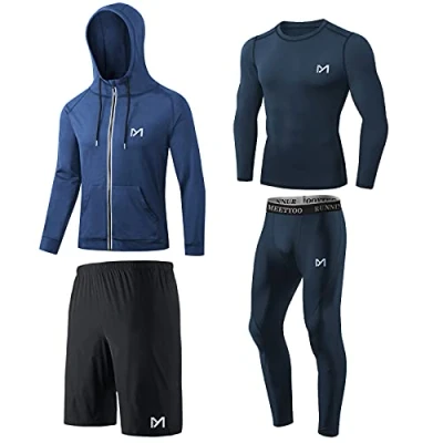 Image of MEETYOO compression shirt for men sports leggings running pants functional tee shirts clothing gym fitness