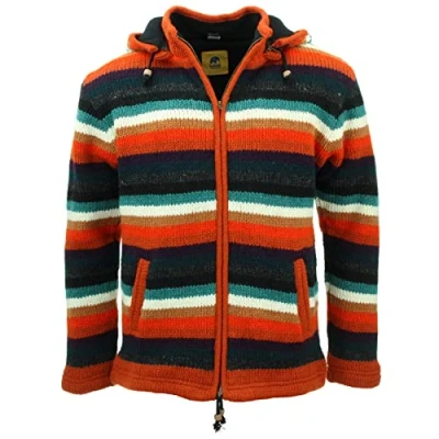 Image of LOUDelephant Hand Knitted Wool Hooded Jacket Cardigan Stripe Anu (X Large)
