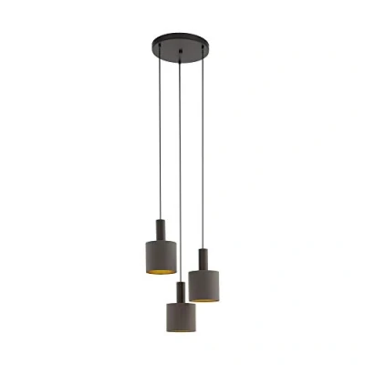 Image of EGLO Pendant Lighting Concessa 1, 3 Bulbs Ceiling Light Fitting Made of Steel and Fabric in Dark Brown, Cappuccino Gold, Hanging lamp for Dining Living Room, E27 Socket