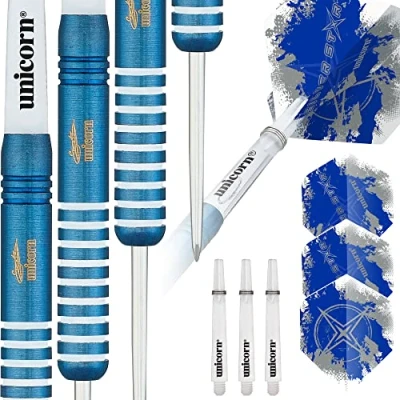 Image of Unicorn Steel Tip Darts Set Gary Anderson Blue Silver Star 80% Tungsten Barrels with Titanium Coating 21 g