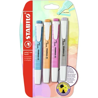 Image of Highlighter STABILO swing cool Pastel Pack of 4 Dusty Grey, Frozen Fuchsia, Breezy Blue, Pale Orange