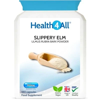Image of Health4All Slippery Elm 300mg 180 Capsules (V) Digestive Health. Acid Reflux Support. Vegan Support Supplement