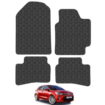 Image of 5mm Rubber Car Mats Compatible With Kia Rio (2017+) Tailored Fit Floor Set Accessory Custom Anti Slip Backing Heavy Duty Waterproof Easy Clean Durable All Weather Full Coverage Clips