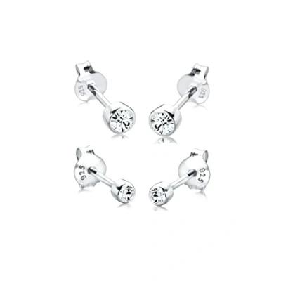 Image of Elli earrings Ladies stud set of 2 basic with crystals in 925 sterling silver