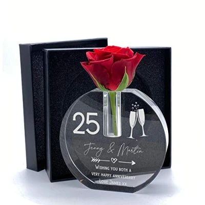Image of ukgiftstoreonline Personalised Crystal Glass Flower Vase With Engraving 5th, 10th, 25th, 30th, 40th, 50th, 60th