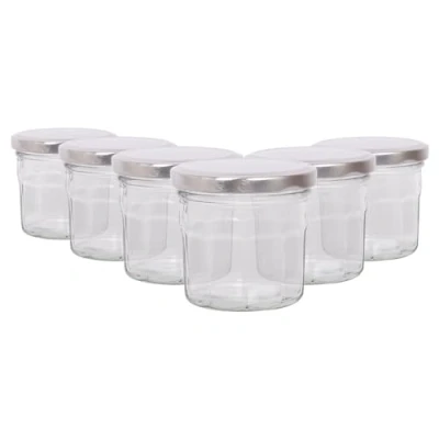 Image of Argon Tableware Glass Jam Jars with Airtight Silver Lids 130ml Pack of 6 Empty Screw Top Kitchen Storage Jar for Food, Honey, Spice, Pickling, Preserving, Candle Making