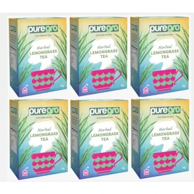 Image of Puregro Lemongrass Tea 40g (20 Bags) PACK OF 6 Herbal 100% Pure Natural CAFFEINE FREE.