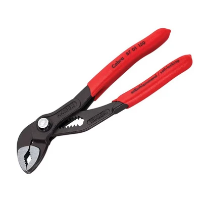 Image of KNIPEX Cobra Water Pump Pliers, 150 mm, Nuts to 30 Pipes 36 Self Locking, Fine Adjustment by Button Push, Pipe Wrench, 87 01