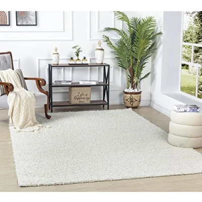Image of Livabliss Home Shaggy Rug Modern Berber Living Room 200x290 cm, Soft Rugs for Bedroom Neutral Boho Fluffy Rug, Easy Care Plush Thick Pile Large White