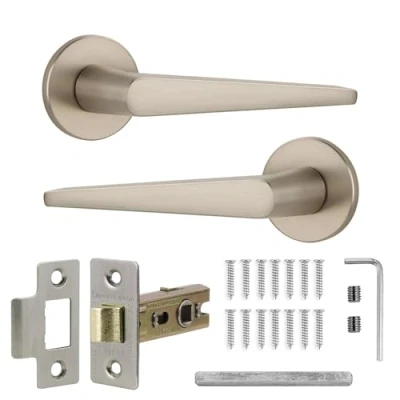 Image of Decoranddecor Satin Nickel Door Handles Internal Aluminium Silver Sets for Wooden Interior Doors with Mortice Latch Terra Handle Range