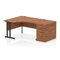 Image of Impulse 1400 LH Crescent Desk Cantilever Walnut/Black 800 Hi Ped