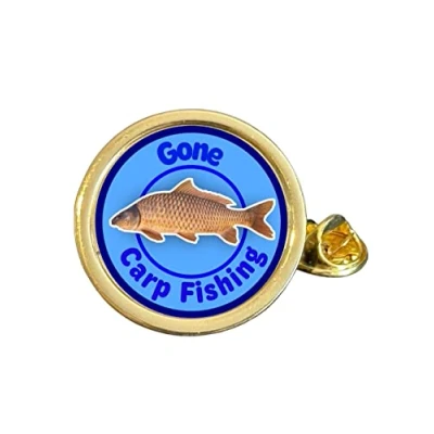Image of Gone Carp Fishing Award Gold Plated Domed Lapel Pin Badge in Bag