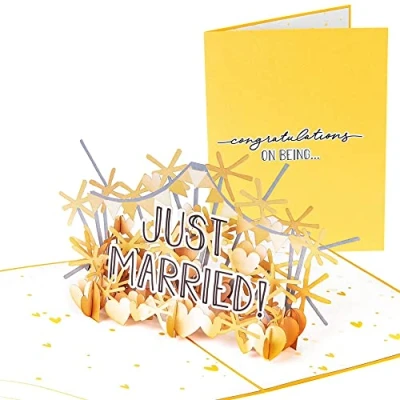 Image of PopLife Just Married Congratulations 3D Pop Up Card Wedding Greeting Card, Party Invitation, Anniversary, Engagement, For Wife, Mom, Sister, Grandma, Daughter, Girlfriend