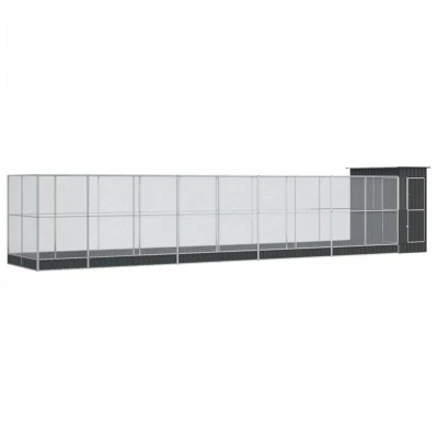 Image of vidaXL Aviary Extension Bird Cage Walk In Chicken Run Coop Steel Mesh, Silver, 1037x203x216 cm