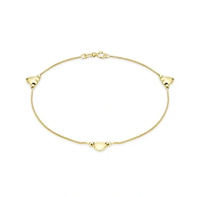 Image of Carissima Gold Women&#039;s 9 ct Yellow Three Heart Charm Box Chain Bracelet of Length 18 cm/7 Inch