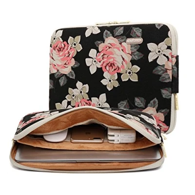 Image of KAYOND Rose Pattern Water resistant 14 inch Canvas laptop sleeve for 14.1 HP/Dell/Lenovo/Asus/Acer/Samsung Notebook Computer (14 Inch, Black Rose)