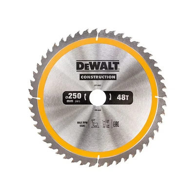 Image of DEWALT DT1957 250 x 30 mm 48T Construction Circular Saw Blade Yellow