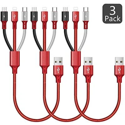 Image of ASICEN Multi Charger Cable, [3pack,35cm] 3 in 1 Charging USB Short Cable 3A, Fast with iP/Micro USB/Type C for iPhone 16/15/14/13/Galaxy S23/S22/S21/Pixel/LG/Tablets/PS