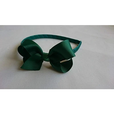 Image of Alice Band With Bow Girls Ribbon Hair Headband (Bottle Green)