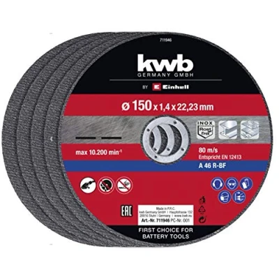 Image of Original Einhell Cutting Disc Set Thin 150 x 1.4 mm (Angle Grinder Accessories, 5 Pieces, Diameter 22.23 mm, Max. 10200 RPM, Extra for Little Material Loss)
