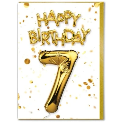 Image of Brainbox Candy 7th Birthday Card Age 7 Beautiful White Gold Foil Effect Cards For Boys Girls Children Kids