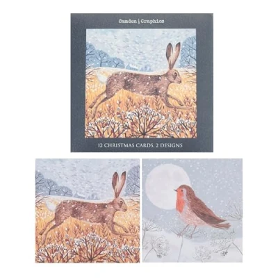 Image of UK Greetings Multipack of 12 Christmas Cards for Him/Her/Friend 2 Artistic Animal Designs