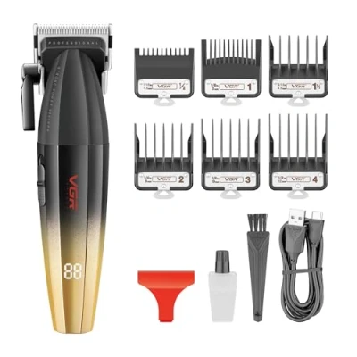 Image of VGR Professional Hair Clippers Men Cordless Kit 9000 RPM Barber Mens Haircutting Machine for Head Haircut Long Beard Cutter Taper Lever Electric Rechargeable via USB C 250 Min Battery