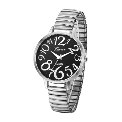 Image of JewelryWe Women&#039;s Big Dial Easy Reader Watch Gold/Silver Tone Elastic Stretch Band Wristwatch, for Xmas