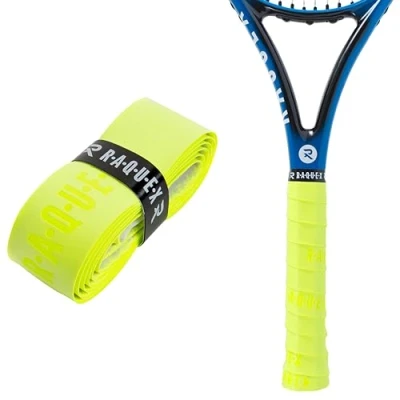 Image of Raquex Enhance Replacement Racket Grip: Tennis Grip, Badminton, Squash Grip Tape, Padel, Pickleball. 14 Colours. Premium, Self Adhesive Racquet with Finishing Tape (Yellow, 1 Grip)