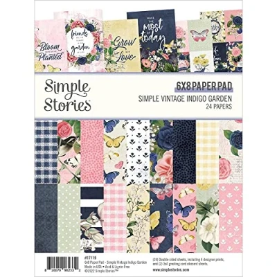 Image of Simple Stories Double Sided Paper Pad 6&quot;X8&quot; 24/Pkg Vintage Indigo Garden