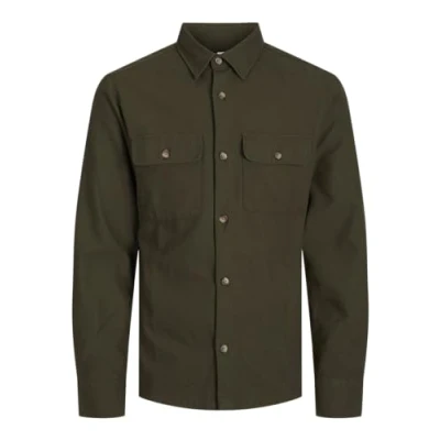 Image of JACK &amp; JONES Men&#039;s Jjdarren Flannel Overshirt Ls Casual Shirt, Forest Night, XS