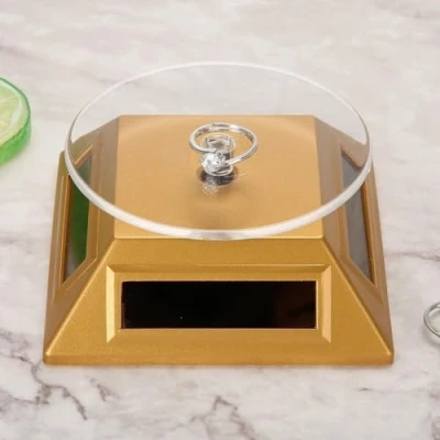Image of Solar Rotating Stand, 360 Degrees Turntable Showcase Jewelry Organizer Powered Display Stand Shelf(Gold)