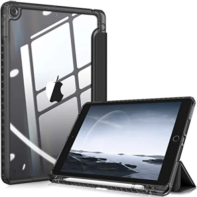 Image of FINTIE Hybrid Case Compatible with iPad 9th/8th/7th Generation (2021/2020/2019 Model, 10.2 inch) Shockproof Cover Clear Back Shell w/Pencil Holder, Auto Wake/Sleep, Classic Black