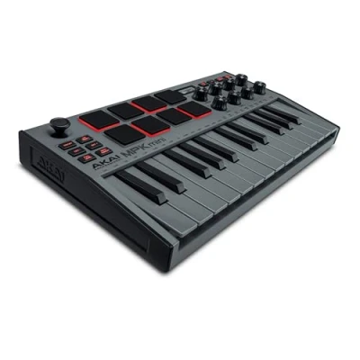 Image of AKAI Professional MPK Mini MK3 25 Key USB MIDI Keyboard Controller With 8 Backlit Drum Pads, Knobs and Music Production Software included (Destroyer Grey)