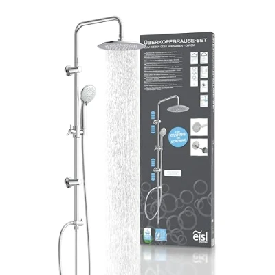Image of EISL DX12009 Adhesive Shower Set, Set with Rain Shower, Rail Without Drilling, System Fittings, Fitting Rainforest and Hand 3 Jet Types,