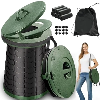 Image of ALEVMOOM XXL Portable Toilet for Camping,880lbs Capacity,19.7&quot; H Adjustable with 7 Garbage Bags,Porta Potty Adults,Collapsible Luggable Loo Camping/Travel/Car/Hiking Green