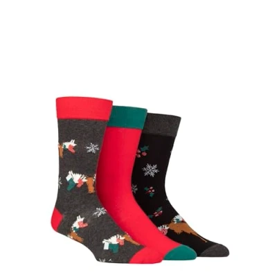 Image of Mens 3 Pair SOCKSHOP Wildfeet Cotton Christmas Gift Socks Moose 7 11