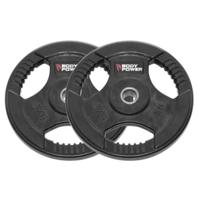 Image of BODYPOWER 5Kg Rubber Encased Tri Grip Standard Weight Plates (x2)