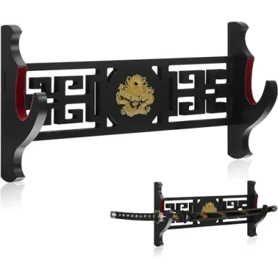 Image of Z fiber Sword Wall Mount Holder Display Stand Padded Katana Wakizashi Genji and Samurai Swords Dragon Pattern 1 Tier