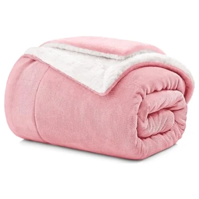Image of Aspire Homeware Sherpa Fleece Blanket Reversible Plush Soft Fluffy Blankets Thick Bed Throws Microfiber Throw for Sofa (Pink, Double (150 x 200 cm))