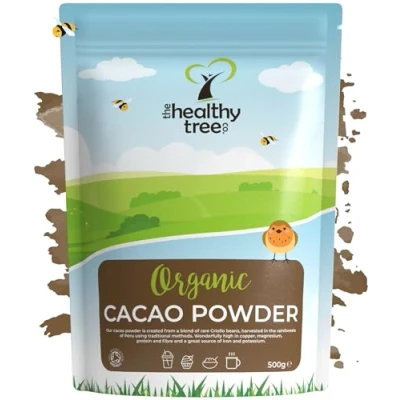 Image of Organic Raw Cacao Powder by TheHealthyTree Company for Yoghurt, Smoothies &amp; Baking High in Protein, Magnesium, Fibre and Potassium Sugar Free, Vegan (500g)