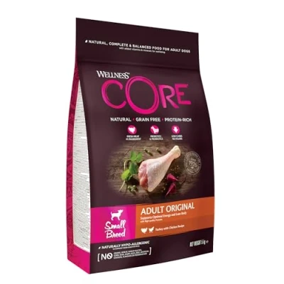 Image of Wellness CORE Small Breed Adult Original, Dry Dog Food for Breed, Grain Free Dogs, High Meat Content, Turkey &amp; Chicken, 5 kg