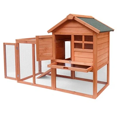 Image of Rabbit hutch Open enclosure Elevated shelter Spruce wood Barn Pet with 2 Levels