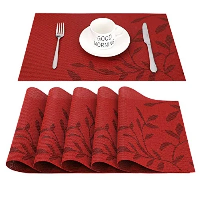 Image of CHAOCHI Placemats set of 6,Easy to Clean Non slip Heat Resistant Dining Table Mats,Washable Crossweave Woven Vinyl PVC Place mats,45CM x 30CM (Red)
