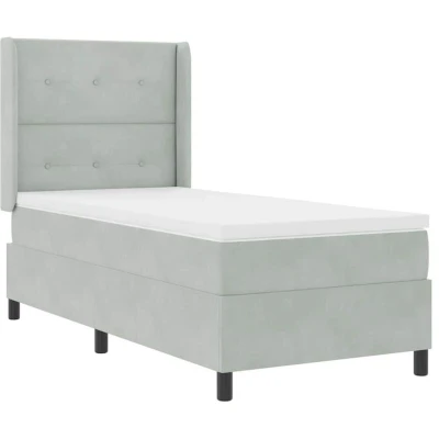 Image of vidaXL Box Spring Bed with Mattress &amp; LED Light Grey 80x200 cm Velvet
