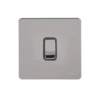 Image of Schneider Electric Ultimate Screwless Flat Plate Single Intermediate 2 Way Light Switch, 16AX, GU1414BPB, Polished Brass with Black Insert